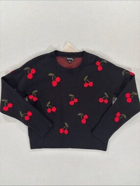 Originality textured black cherries Sweater L